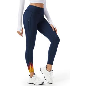 Tall Womens 32/34/36 Inseam Fleece Lined Leggings Thermal High Waisted Yoga Pants 3 Pockets Winter Warm Bottoms (Blue, L)