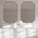 ANDY STAR Brushed Gold Rectangle Mirror, 24x36 Inch Scalloped Bathroom Mirror, Unique Rectangular Mirror with Scalloped Design, Anti-Rust Stainless Steel Frame Deep 1"