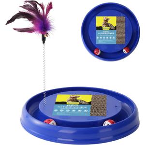 Interactive Cat Ball Track Toy Cat Scratcher with 2 Self-Rotating Balls and 1 Kitten Interactive Toy,Durable Scratch Pad for Indoor Play,Cardboard Scratcher Pad 3-in-1 Cat Toy (Blue)