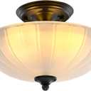 Frosted Glass Ceiling Light Fixture - Semi Flush Mount with 3 E26 Bulb Sockets, Soft Diffused Lighting/Anti-Glare Shade Lighting for Living Room Dining Room Hallway, Vintage Indoor Chandelier (11.8inch)