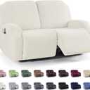 KinCam Recliner Covers, Stretch Reclining Chair Covers, Recliner Sofa Slipcovers Stripe Jacquard Recliner Couch Covers Furniture Protector Covers (2 XL Seater, Cream)