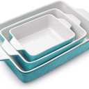 Casserole Dishes for Oven, Ceramic Baking Dishes, Lasagna Pan with Handles, Porcelain Baking Pan Deep, Bakeware for Baking, Cooking, Wedding Gift, Set of 3 (11.6" x 7.8", Aquamarine)