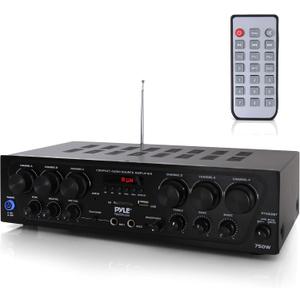 Pyle Wireless Bluetooth Home Audio Amplifier System-Upgraded 6 Channel 750 Watt Sound Power Stereo Receiver w/USB, Micro SD, Headphone,2 Microphone Input w/Echo, Talkover for PA - PTA62BT.5