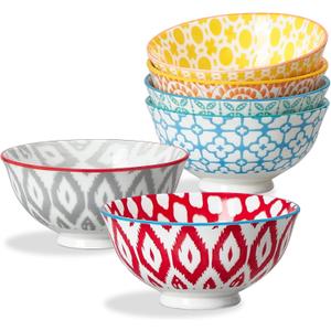 ONEMORE 10 oz Porcelain Cereal Bowls Set of 6 - Ceramic Bowls for Soup, Ice Cream, Breakfast - Microwavable Dishwasher & Oven Safe, Small Dinner Bowl, Stackable Artistic Bowl- Assorted Colors