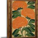 SKZMBTI Vintage Gold Framed Flowers Wall Art Orange blossom Painting Prints | Plant Canvas Wall Decor Minimalist Plants Style Poster Print Artwork for Living Room Bedroom Home Decoration 16"L x 12"W