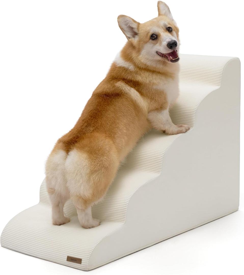 Lesure Dog Stairs for High Bed Pet Steps Ramp for Small Dogs with CertiPUR-US Certified Foam with Non-Slip Bottom, Beige, 5 Steps