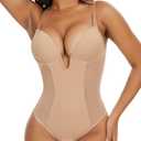 SHAPERIN Women's Backless Body Shaper Bra Faja U Plunge Low Back Thong Shapewear Tummy Control Deep V Bodysuit, M