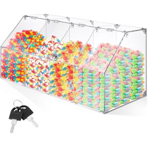 4 Tier Acrylic Candy Bin Clear Partitioned Dry Food Display Spices Container Transparent Retail Donut Cookie Bin Compartments Display for Candy Chocolate Cereal Bean Knock Down