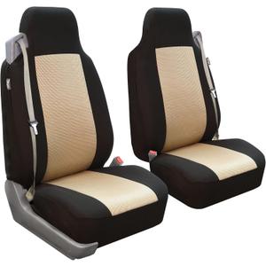 FH Group Front Set Cloth Car Seat Covers for Bucket Seats, 2 Piece Universal Fit, Washable Seat Covers for SUV, Sedan, Van in Beige