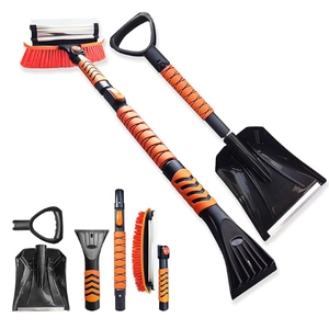 45'' Extendable Ice Brush and Ice Scraper 40'' Car Snow Shovel Snow Removal Tools 5 in 1 Foam Grip Snow Brush with Squeegee 180° Pivoting Brush Head for Cars Windshield,Vehicle,Trucks,SUVs