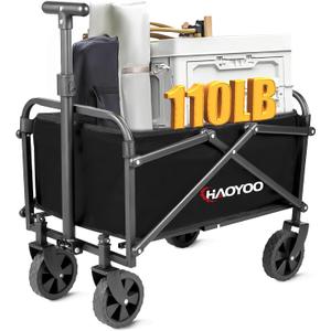 Collapsible Wagon with Wheels, 110lbs Heavy Duty Utility Beach Wagon for Grocery/Sports/Garden/Shopping/Camping (110lbs Capacity)