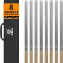 Premium Kabob Skewers 23 inch Long and 1 inch Wide Stainless Steel Flat Reusable Metal Skewers for Grilling BBQ - Making Brazilian Koobideh Chicken Kebab, 8pc Set with Bag