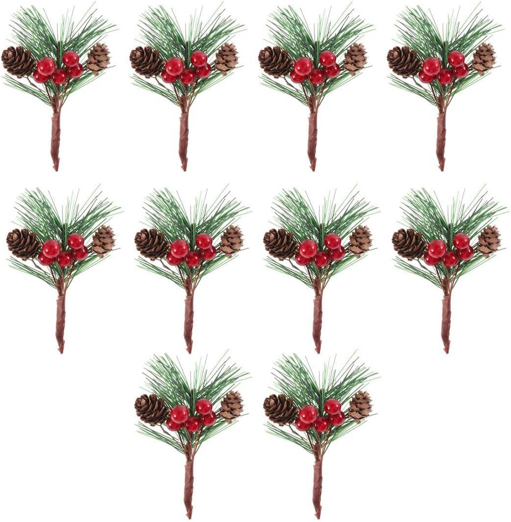 Ciieeo 10pcs Pine Cone Pick Artificial Garland Spray Snow for Crafts Holiday Floral Pick Cones Simulation Berry Decorative Plants Mini Vase Branch Red Berries