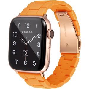 Resin Band for Apple Watch Strap Replacement Bracelet With Stainless Steel Buckle - Lightweight, Comfortable & Fashionable - Compatble with Series 10 9 8 7 6 5 4 3 2 1 SE (Orange)