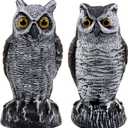 Hausse 2 Pack Fake Horned Owl Bird Scarecrow Decoy, Plastic Deterrents, Halloween Decoration, Nature Enemy Pest Repellent for Outdoor Garden Yard