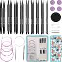Aeelike Interchangeable Knitting Needles Set, 9 Pairs Circular Knitting Needles Aluminum (Size 3.0mm-8.0mm) with 4 Cables Accessories and Cute Storage Case for Socks Blankets Cushions, Ideal Gift (Black)