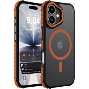 DEERLAMN Strong Magnetic Case for iPhone 16 6.1-Inch,[Compatible with Magsafe][Military Grade Drop Protection] Translucent Matte Shockproof Protective Phone Cover-Frosted Orange