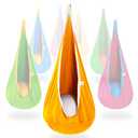 OUTREE Kids Pod Swing Seat, Cotton Child Hammock Swing Chair, Sensory Swing for Indoor and Outdoor Use, Yellow and White