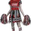 Spooktacular Creations Kids Zombie Cheerleader Halloween Costume, Dead Cheerleader Costume for Girls, Fearleader Outfit (Small(5-7 yrs), Red)