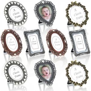10PCS Small Picture Frames Mini Vintage Picture Frame 1 Inch Wallet Size Picture-Frames Assorted Colors Tiny Metal DIY Photo Frames for Tabletop Wall Display Old Fashioned Photoes Gallery Art Decor