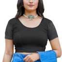 Women's Stretchy Cotton Lycra Readymade Short Sleeves Saree Blouse Large, Black