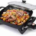 12" Ceramic Nonstick Electric Skillet with Tempered Vented Glass Lid, Scratch-Resistant Surface, Cool-Touch Handles, Removable Easy-to-Clean Design, 1200W, Sleek Black