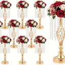 10 Pcs Metal Crystal Pendant Flower Stand, 19" Wedding Tall Vase Bulk, Metal Hollow for Wedding Banquet Event Anniversary Celebration Decoration (10, Gold)