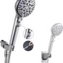 GwernKB Handheld Shower Head with On Off Switch 8-Mode High Pressure Showerhead with 79 Inches Extra-long Stainless Steel Hose and Bracket PLUS Extra Low-Reach Adhesive Wall Mount for Kids,Silver