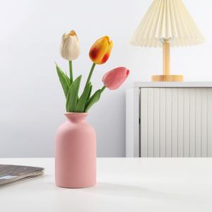 Small Pink Ceramic vase Dry Flower Vases for Home Decoration Bohe vase Dried Flowers houseplants Wedding, Home, Modern, Minimalist,Centerpieces Office Desk Best Decoration(S Pink)