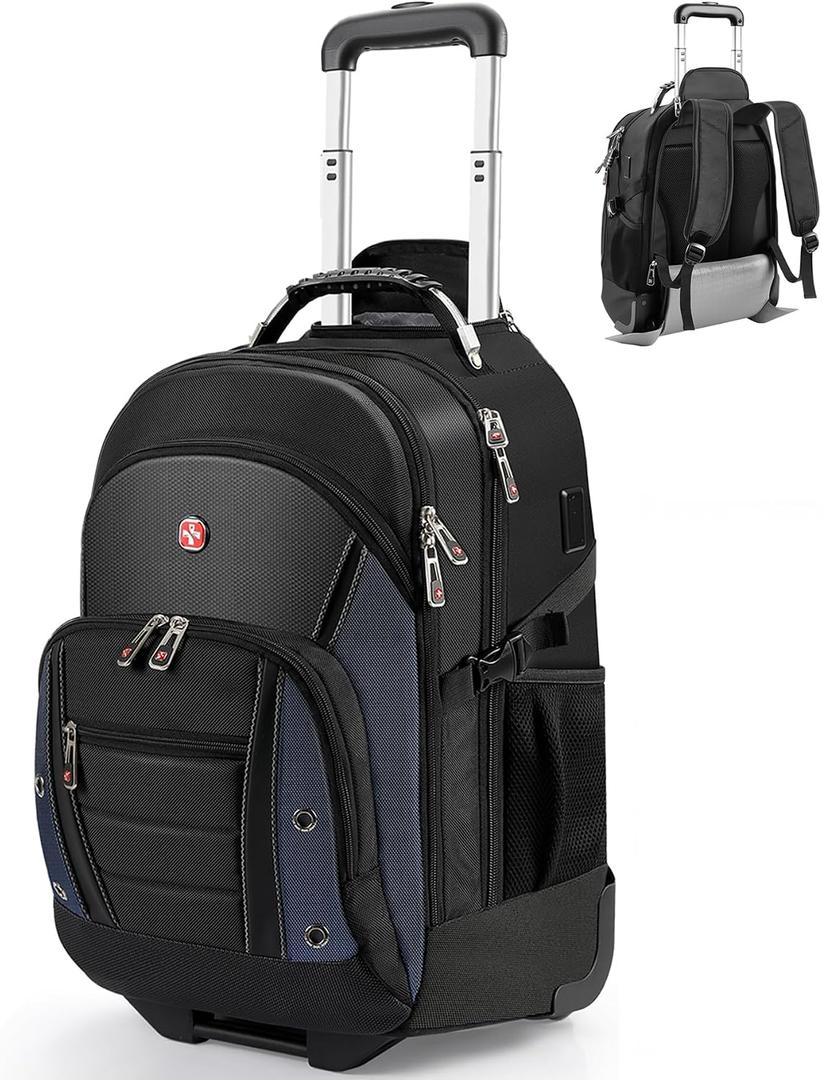 star cloud Rolling Backpack with Wheels, USB & Type-C Charging Port, 21x14x9 Water Resistant Wheeled Backpack, 17.3" Roller Laptop Backpack, Carry On Luggage for Business Travel College Work Bag