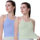 AMRIY Crop Tops for Women Seamless Square Neck Cropped Ribbed Tank Tops 2 Pack Set Long camisolees Spaghetti brami Tops Size L