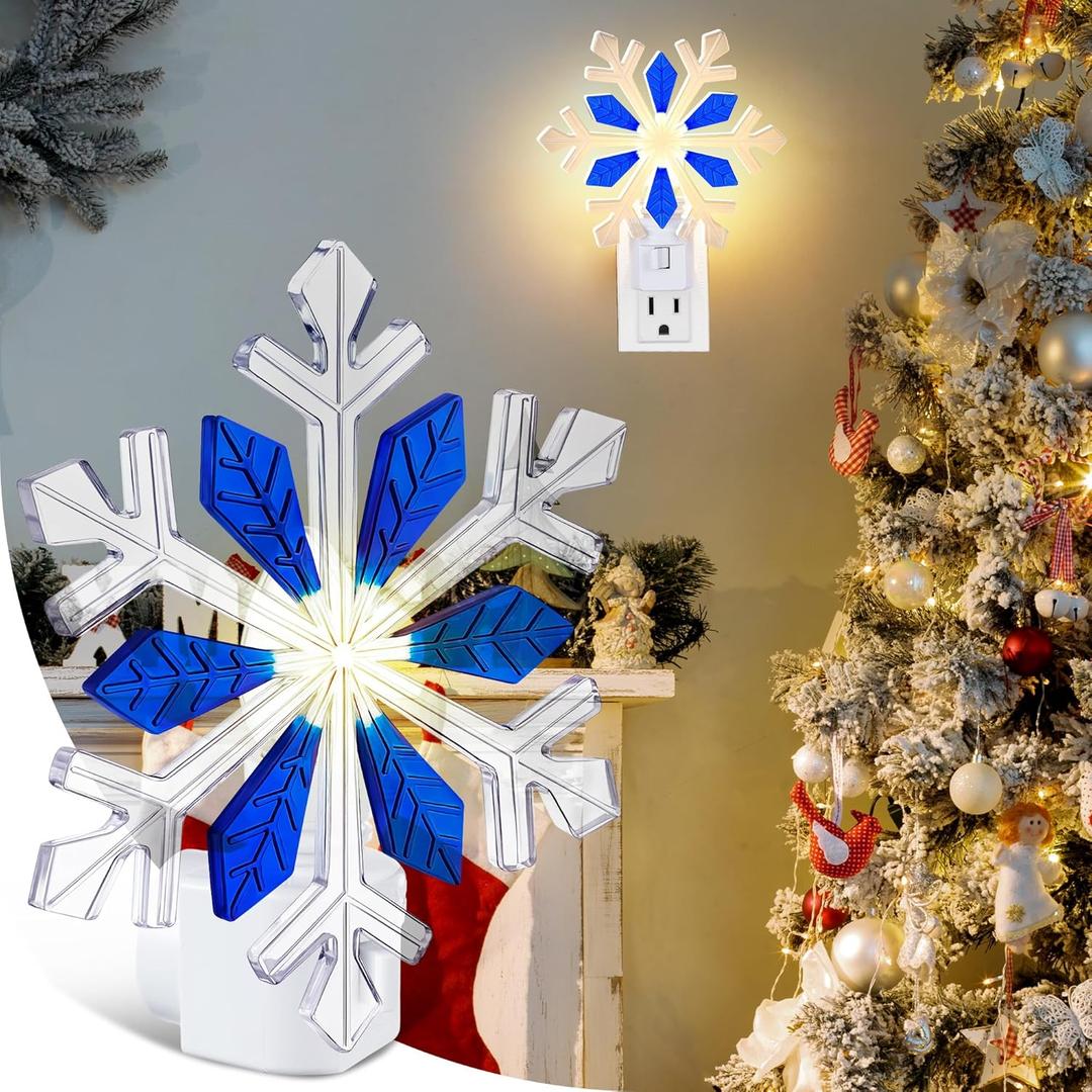 Christmas Decoration Snowflake Night Light Plug in, 120V C7 LED Xmas Wall Plugin Nightlights, Christmas Night Light Decor for Bedroom Bathroom Kitchen Hallway Stairs