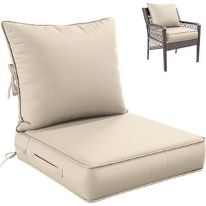 Premium Outdoor Seat Cushion Chair Cushions for Patio Furniture 24 L X 24 W X 5 H Waterproof & Fade Resistant Deep Seat and Backrest Cushion Set with Removable Covers for Chair, Sofa, Cream