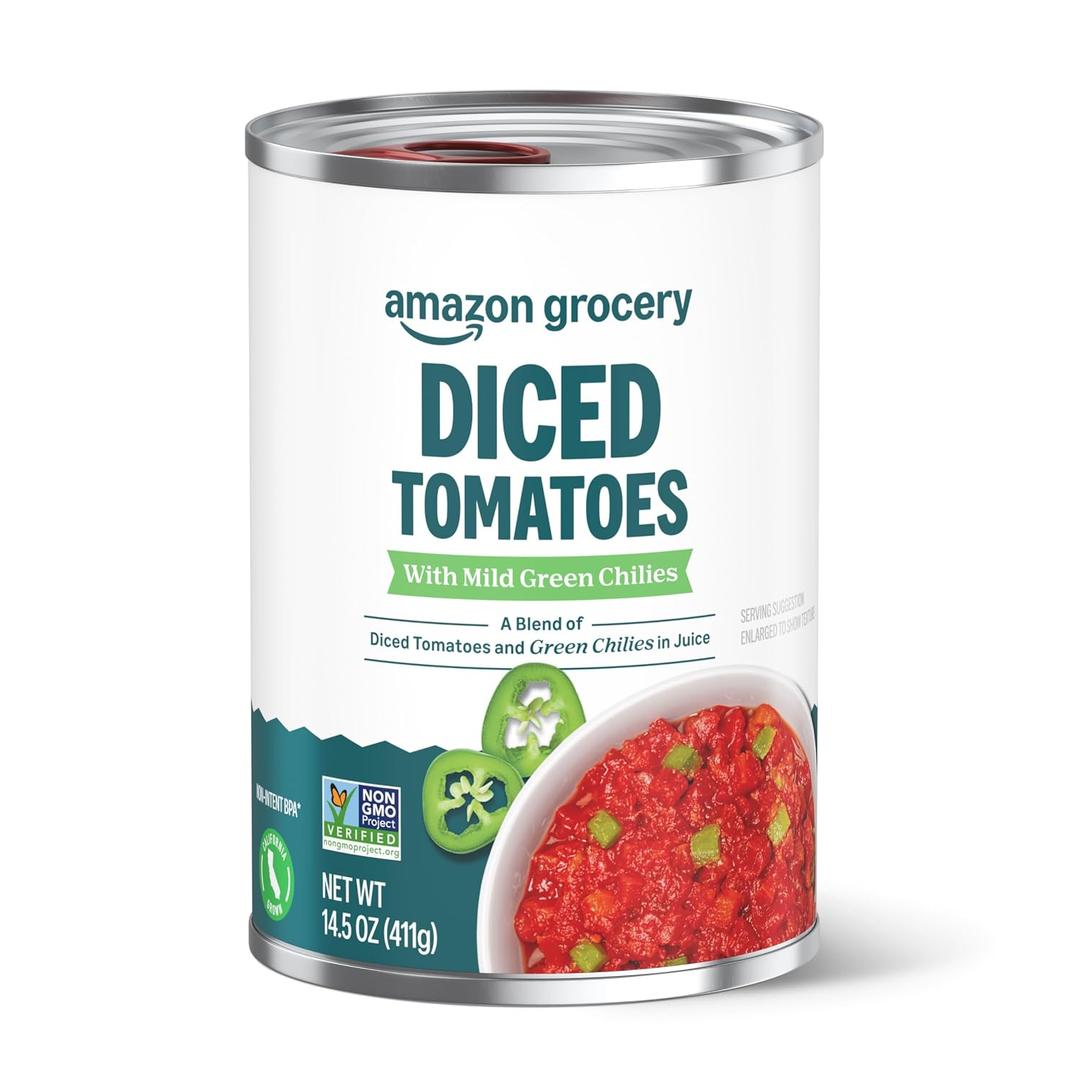 Amazon Grocery, Diced Tomatoes with Mild Green Chilies, 14.5 Oz (EXP 09/01/27)