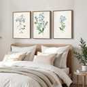 SongZest 3 Piece Blue Floral Framed Wall Art Boho Botanical Canvas Art Prints Vintage Flower Pictures Wall Decor Minimalist Rustic Paintings Artwork for Living Room Bedroom Bathroom 16x24in