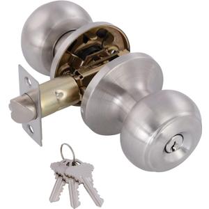 Door Knobs Interior Keyed Difference Entry Front Bedroom Doorknobs with Lock Flat Ball Handle Lock Sets in Satin Nickel (1)