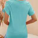 Womens Summer Casual Short Sleeve Tops Crew Neck Pleated T Shirts Blouses Drawstring Cap Sleeve Tee Tunic 2025 (Blue, M)