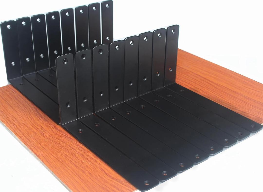 16 Pack - L 10" x H 6" x W1.5, 5mm Thick Black L Shelf Bracket, Iron Shelf Brackets, Metal Shelf Brackets, Floating Shelf, Shelf Supports with Screws