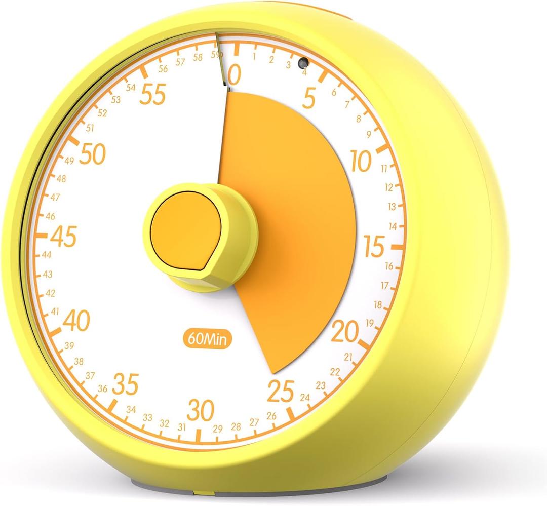 Conchstar Visual Timer 60-Minute Countdown Timer with Optional Alarm, Focus Tool for ADHD & Autism, Time Management for Homework, Chores, Office, Kitchen, Teaching & Study Routines (Yellow)