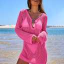 ANRABESS Women Swimsuit Coverup Swimwear Crochet Bathing Suit Beach Dress, Hot Pink, Large