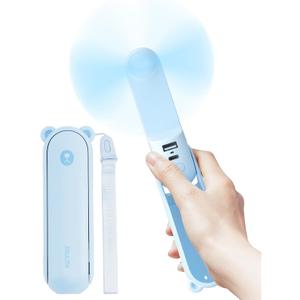 JISULIFE Handheld Fan with 4500 mAh Powerbank Max 37 Hours Runtime, Pocket Portable Battery Operated or USB Powered Folding Personal Fan, 3 Speeds, Gifts for Women Men Kids Gift for Festival-Blue