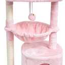 SYANDLVY Small Cat Tree for Indoor Cats, Cat Tower with Scratching Post, Modern Cat House with Padded Perch, Kittens Condo with Cradle, Cat Cave, Pink (29.6")
