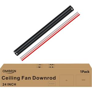 24 inch Ceiling Fan Downrod with Extension Cord, 2 FT Black Downrod for Ceiling Fan, 1" Diameter, Universal Down Rods Fits 42/52/60 inch Ceiling Fans-Not Threaded, 36 Inch