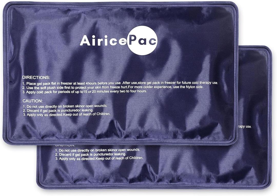 AiricePac 2 Ice Packs for Pain Relief, Gel Cold Pack for Knee Neck Shoulder Ankle Elbow Hip Back Injuries Reusable, Hot & Cold Compress Therapy for Swelling, Bruises, Surgery, 7”x 11”, Blue