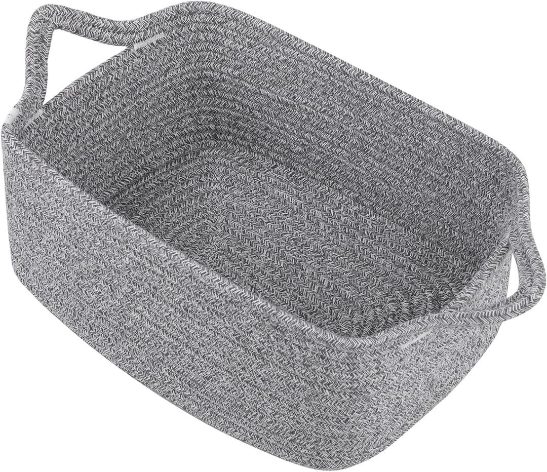 OIAHOMY Woven Basket, Gift Basket Empty with Gift Bags and Ribbons, Rope Baskets for Baby Showers, Storage Baskets with Handles for Nursery, Pet Toy Organizer - Grey (Medium: 13.5L*10W*6H)