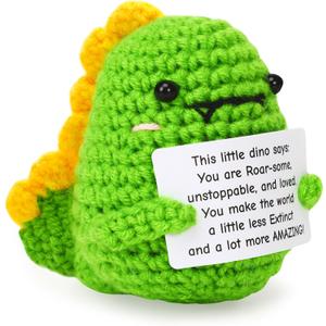 Mini Funny Positive Dino Emotional Crochet Animals Dinosaur Knitted Doll for Coworkers Students Teachers Best Friend Inspirational Birthday Gifts for Women Men Teens Graduation