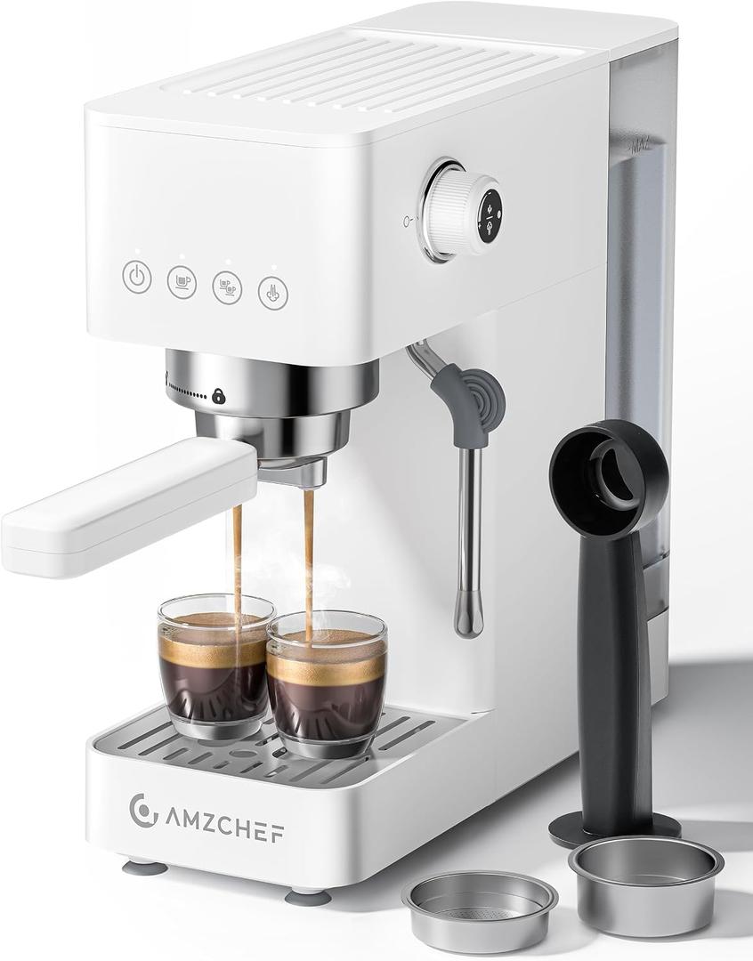 AMZCHEF Espresso Machine 20 Bar, Compact Espresso Maker with Steam Milk Frother, Coffee Maker with 50oz Removable Water Tank for Home, Coffee Machine for Cappuccino, Latte, Americano, 1350W