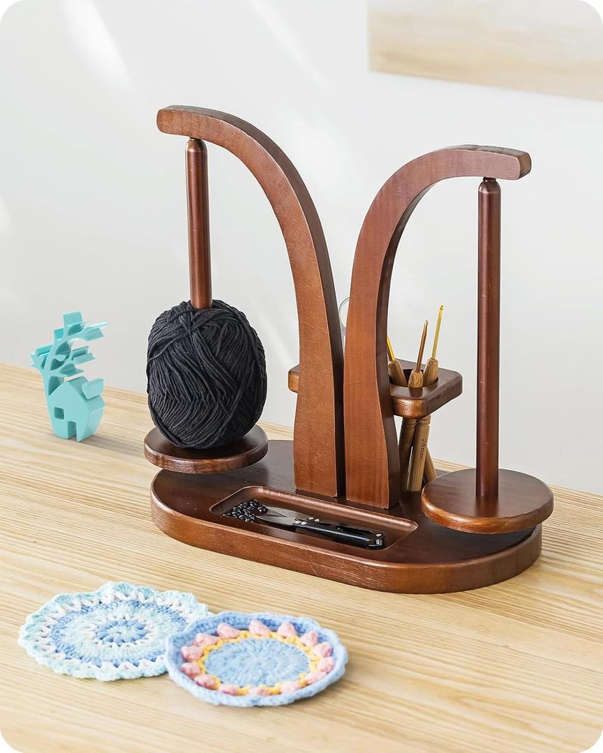 Baffect Yarn Holder Magnetic, Yarn Ball Holder Wooden, Yarn Spindle with Double Spindles, Spinning Yarn Holder for Crochet Lovers