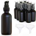 12Pack 2oz Black Glass Pump Bottles, 60ml with Black Pump, Empty Refillable Travel Small Container For Lotion Cream Essentil Oil Shampoo (60mlpumpBLK)