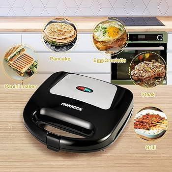 MONXOOK Waffle Maker Belgian, Electric Waffle Maker with Indicator Lights, 2 Slices Square Non-Stick Waffle Irons, Automatic Temperature, Compact Design, Easy to Clean, 750W, Black